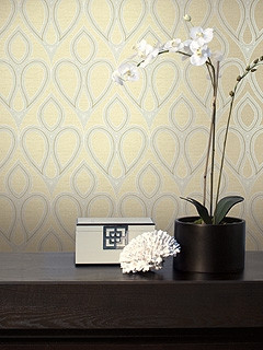 Damask Geometric Wallpaper in Taupe and Yellows from Burke Decor