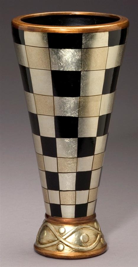 Checkered Vase in Gold Silver and Black Ivg Stores