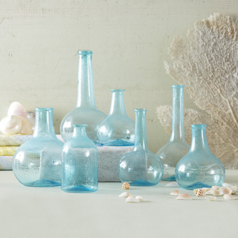 Set of 7 aquamarine bottles Burke Decor